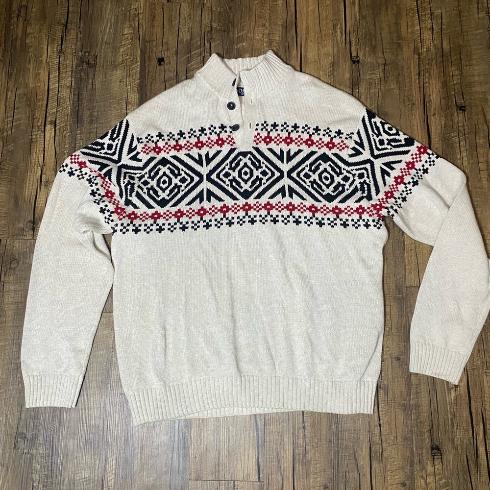 Chaps Mens Thick Knit Nordic Mock Neck Henley Sweater XXL
